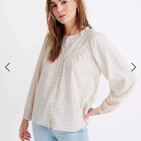 Madewell Balloon-Sleeve Peasant Top in Windowpane - Picture 1 of 10